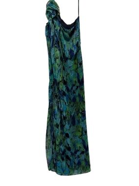 BCBGMaxAzria One-Shoulder Green and Blue Printed Maxi Dress